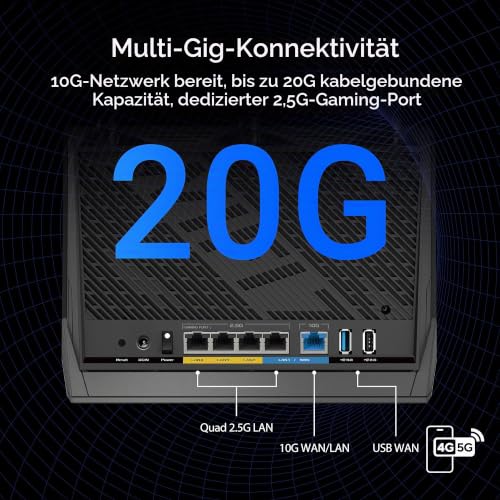 ASUS RT-BE86U WiFi 7 BE6800 Dual Band Gigabit Router | unterstützt 4096-QAM, Multi-Link-Betrieb (MLO), 10G-Port, abonnementfreie Netzwerksicherheit und umfassende VPN-Funktionen