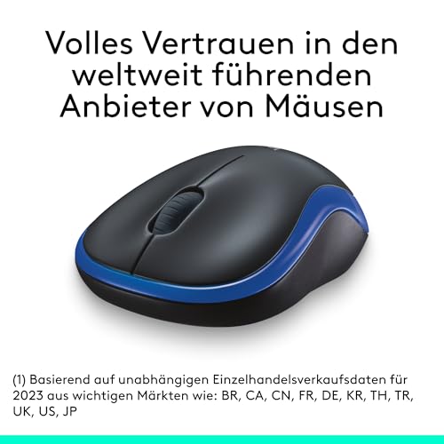Logitech M185 Kabellose Maus, 2,4 GHz mit USB-Nano-Empfänger | 12 Monate Batterielaufzeit, 1000 DPI Optical Tracking, Für Links- und Rechtshänder, Kompatibel mit PC, Mac, Laptop - Blau