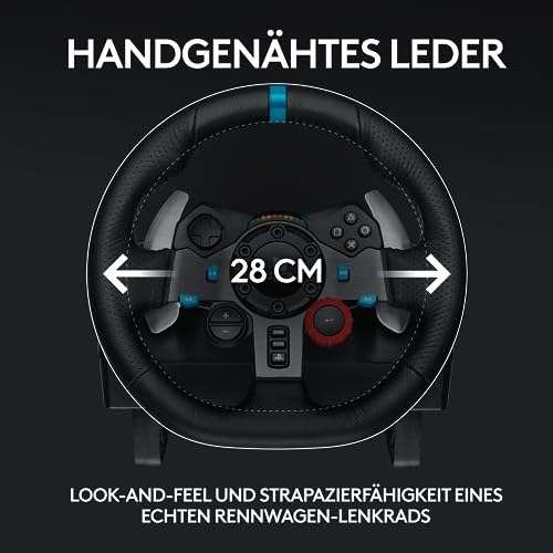 Logitech G29 Driving Force Gaming Rennlenkrad, Zweimotoriges Force Feedback, 900° Lenkbereich, Racing Leder-Lenkrad, Verstellbare Edelstahl Bodenpedale, für PS5, PS4, PC, Mac - Schwarz