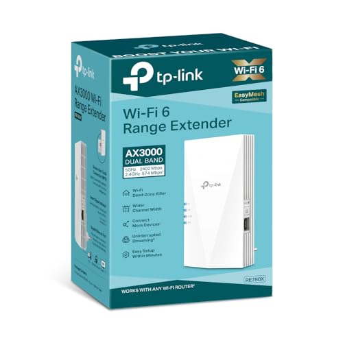 TP-Link RE780X WiFi 6 WLAN Verstärker Repeater AX3000(Dualband 2402MBit/s 5GHz + 574MBit/s 2,4GHz, MU-MIMO, Gigabit Port, kompatibel zu Allen WLAN Routern)