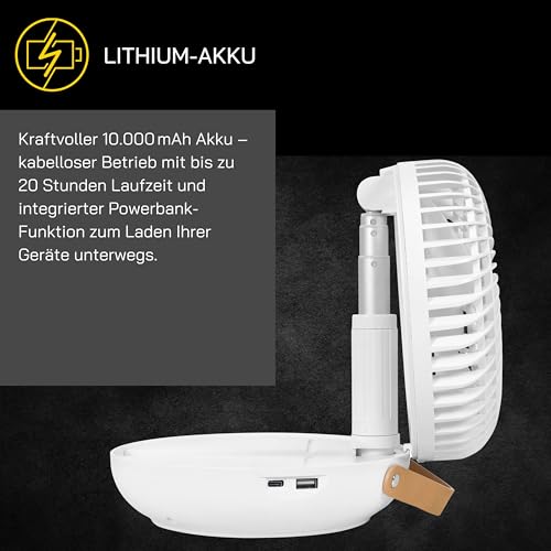 GUTFELS Tischventilator VENTI 3030 R, 17 cm Ø, nutzbar als Powerbank, USB Ventilator mit 10.000 mAh Akku, Touchbedienung, 4 Geschwindigkeiten, bis 100 cm Höhe