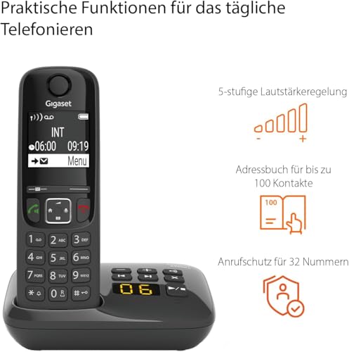 Gigaset AS690A Trio 3 DECT-Telefone mit Anrufbeantworter, Schwarz