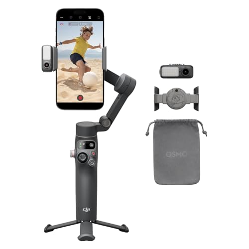 DJI Osmo Mobile 7P Gimbal-Stabilisator (iPhone/Android), Natives Tracking | Beleuchtung, 3-Achsen-Smartphone-Gimbal, Schneller Start, Ein-Klick-Bearbeitung, Integrierter Verlängerungsstab & Stativ