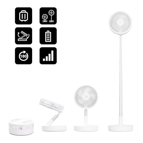 Tragbarer Faltbarer Standventilator Tischventilator, 8" Mini USB 7200mAh Akku Ventilator Leise, 9-100cm Höhenverstellbarer Ventilator 4 Geschwindigkeiten für Outdoor Camping Reise Schlafzimmer Büro