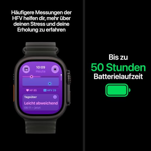 Apple Watch Ultra 4 GPS + Cellular, 49 mm Titangehäuse Schwarz | Smartwatch, Ocean Armband Halbtransparentes Schwarz, Fortschrittliches Gesundheits- und Fitnesstracking
