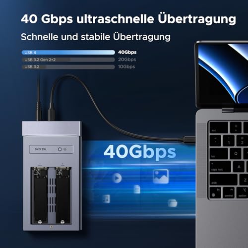 UGREEN 40Gbps Festplatten Dockingstation,NVMe Dual Bay und Offline-Klonen | USB4 NVMe Docking Station mit Kühllüfter,M2 NVMe SSD Festplattengehäuse mit Offline-Klonen und Software-RAID-Konfigurationen