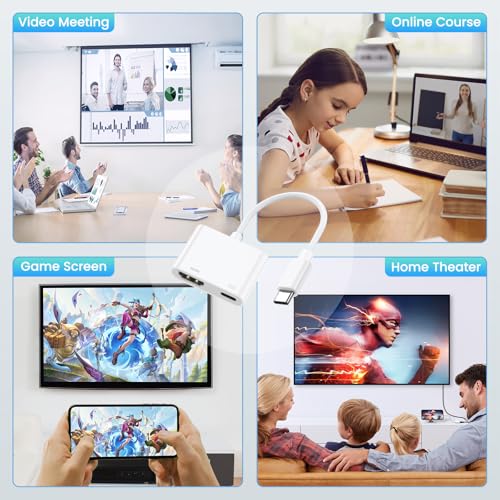 USB C auf HDMI, 100W USBC HDMI Adapter 2-in-1 Hub für iPhone 16/15 Pro Max/iPad, Samsung Galaxy S24 S23 S22 S21 S20 Plus Ultra/Tablet/Laptop/TV/Monitor/Projektor 4K Video und Audio Digital AV Adapter