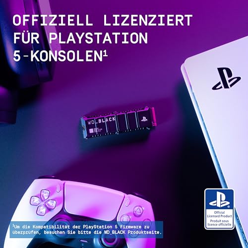 WD_BLACKSN850P PS5 SSD 2 TB , Offiziell Lizenziert für PS5 | Interne Gaming SSD; optimierter Kühlkörper, PCIe Gen4 Technologie, bis zu 7.300 MB/s Lesen, M.2 2280