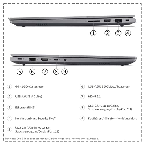Lenovo ThinkBook 16 G7 ARP Business Laptop, AMD Ryzen 5-7535HS, 16 GB DDR5 RAM, 512 GB PCIe SSD, 16" WUXGA Display, AMD Radeon 660M Graphics, Deutsches Tastatur-Layout, Windows 11 Pro, Arctic Grey