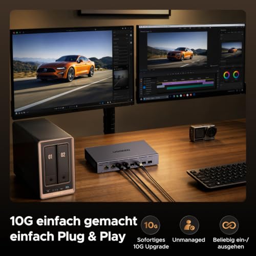 UGREEN LAN Switch mit 4X 10G RJ45+4X 10G SFP+, 10G Netzwerk Switch | Unmanaged Ethernet Switch, Plug & Play, intelligenter Lüfter, Metallgehäuse, 160Gbps Switching-Kapazität, für NAS, 8K-Video