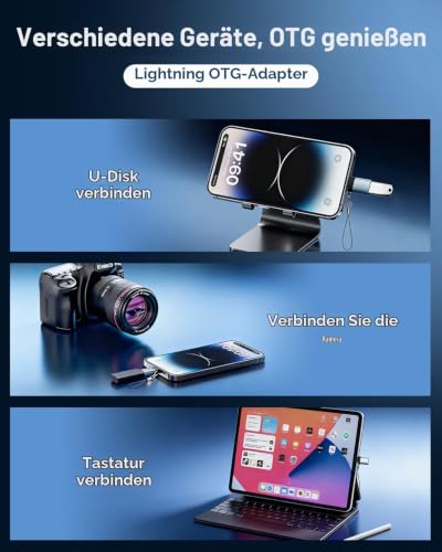 Lightning auf USB Adapter 2Pack, iPhone Adapter Lightning auf USB Kompakter mit Lanyard USB-OTG-Adapter für Apple iPhone/iPad, UnterstütztUSB Flash Drive/MIDI Keyboard/Kamera/Kartenleser/Tastatur