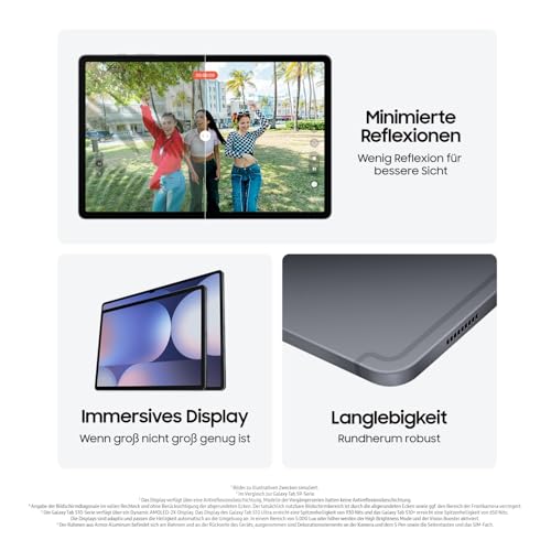 Samsung Galaxy Tab S10+ AI Tablet, Android Tablet, 12 GB RAM, 512 GB Speicher, AMOLED-Display, Antireflexionsbeschichtung, Inkl. S Pen, WiFi, Moonstone Gray, 36 Monate Herstellergarantie