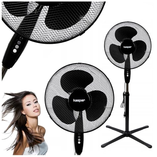 Kaspar Ventilator Standventilator mit 3 Windgeschwindigkeiten Oszillationsfunktion Schwenkfunktion 40 W 40 cm Durchmesser Höhenverstellbar Kreuzfuß Grau