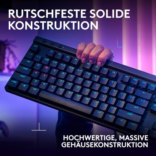 Logitech G G515 LIGHTSPEED TKL kabellose flache Gaming-Tastatur (Schwarz) | LIGHTSYNC RGB, dünnes Profil ohne Ziffernblock, PBT-Tastenkappen, taktile mechanische Switches, Deutsches QWERTZ-Layout
