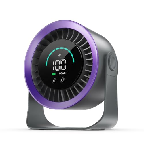 Refluxe Mini Tischventilator, Kleiner über USB Aufladbarer Leiser Ventilator, Kühlender Elektrischer Schreibtischventilator mit LED Digitalanzeige, um 360° Neigbar für Schlafzimmer, Büro und Zuhause