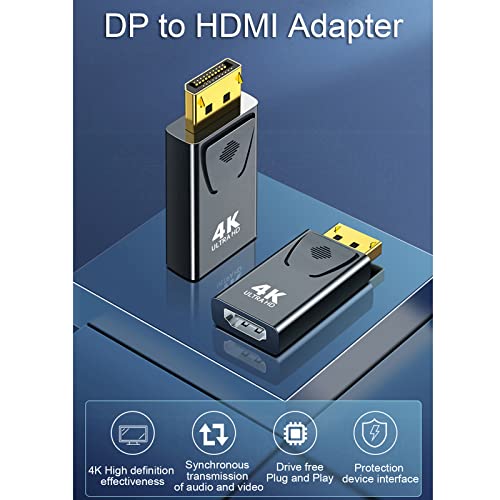 SHUBEIEUMI DP auf HDMI Adapter, 2 Stück 4K DisplayPort auf HDMI Adapter, HDMI zu Displayport (DP) Adapter, 1080P 4K 3D Vergoldeter DP zu HDMI Konverter für Lenovo, HP, Dell, Mehr PC