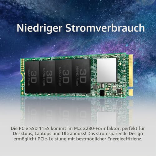 Transcend 250GB MTE115S PCIe 3.0 M.2 2280 SSD, 3000 MB/s, stromsparend | Interne NVMe Gen3x4 SSD für Laptops und Desktop-PCs, SLC-Cache