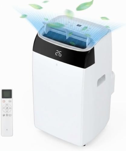 Tragbare 3-in-1-Klimaanlage mit 10000 BTU – mit Fernbedienung, Ventilator, Luftentfeuchter, leisem Betrieb und Rollen; geeignet für Schlafzimmer, Wohnzimmer und Büros, Weiß