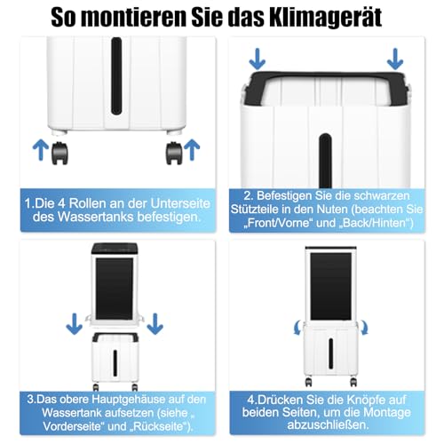 Klimaanlage Mobil, 14L 60W Klimaanlage ohne Abluftschlauch mit 12H Timer, 3 Modus, 40dB, 120°Oszillation, Abnehmbare Wassertank, Fernbedienung, Leise Klimagerät Air Conditioner für Wohnung Zimmer