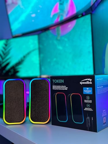 Speedlink Token Gaming PC Lautsprecher Bluetooth - RGB Gaming Lautsprecher, 3,5mm AUX Klinke oder Bluetooth Verbindung, 6 Beleuchtungsmodi, 12W, schwarz
