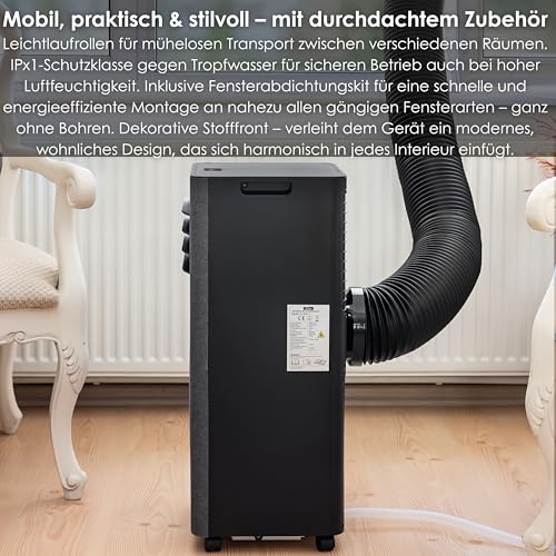 Zilan Mobile Klimaanlage 9000 BTU mit WLAN & Abluftschlauch, 3-in-1 Mobiles Klimagerät – Kühlen, Entfeuchten & Ventilator, leise, inkl. Fensterabdichtung & Fernbedienung, Timer, Wifi App-Steuerung