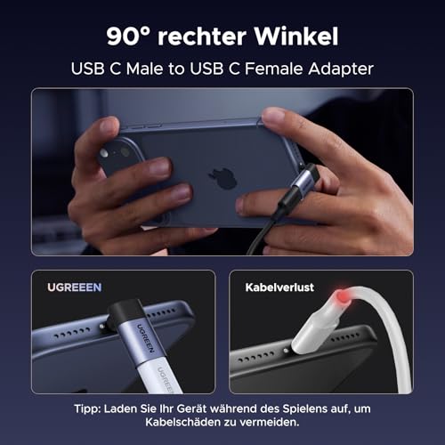 UGREEN USB C Winkel Adapter 90 Grad 3 Stück, Max. 40Gbps Datenübertragung | USB C Stecker auf Buchse, 240W Schnellladeadapter, 8K@60Hz für Steam Deck Laptop Tablet Handy Spielkonsole usw.