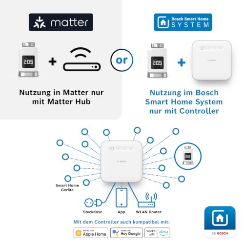 Bosch Smart Home Heizkörper-Thermostat II [+M], smartes Heizkörperthermostat für intelligentes Heizen & Energiesparen, mit Matter, App-Steuerung, Apple Home, Google Home & Alexa, Controller benötigt