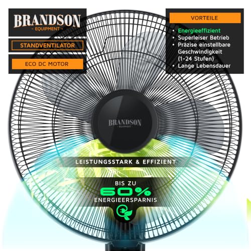Brandson Standventilator leise, DC-Motor, Fernbedienung, 24 Stufen, Schwarz | Unter 40 dB(A) in Stufe 1, Timer bis 7,5 Std., LCD-Anzeige, Oszillation 80°, Schlafzimmer, Wohnzimmer, Heimbüro