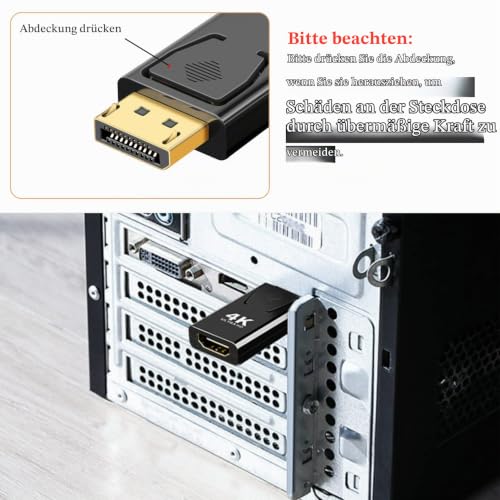 EasyULT DP zu HDMI Adapter, 4K DisplayPort zu HDMI Adapter mit Audioübertragung und Gute Qualität Auflösung
