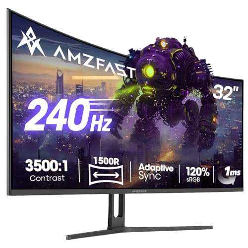 Amzfast Gaming Monitor 32 Zoll Curved 240Hz, 1920x1080, 1ms MPRT, 1500R, Adaptive-Sync, 90% DCI-P3, 120% sRGB, 300cd/m², HDMI 2.0 & DisplayPort 1.4 (AMZG32C3F)