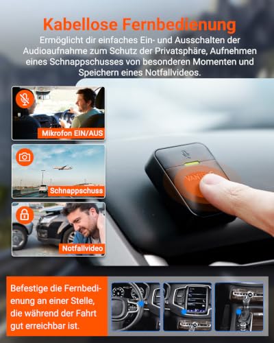 VANTRUE E2 2.7K+2.7K Dashcam vorne hinten, WDR Nachtsicht mit Fernbedienung | Dash cam Dual 1944P Front und Hinten, 5GHz WiFi 9MB/S GPS, 24/7 Parküberwachung, G Sensor, Sprachbefehle, 2.45’’