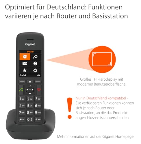 Gigaset C575 - Schnurloses DECT-Telefon - großes Farbdisplay mit moderner Benutzeroberfläche - Adressbuch für 200 Kontakte - Schutz vor unerwünschen Anrufen, schwarz [Deutsche Version]