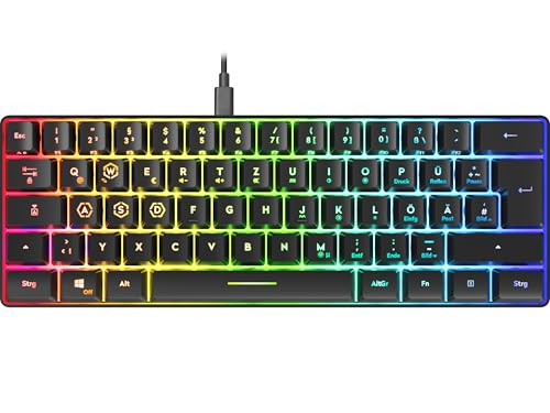 Speedlink Letos RGB Gaming Tastatur 60% mit Kabel abnehmbar, für PC & PS5 | N-Key Rollover Anti-Ghosting, verschiedene RGB-Beleuchtungsmodi, kabelgebunden, QWERTZ DE Layout, Keyboard schwarz