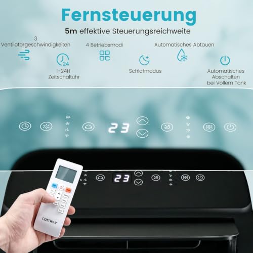 COSTWAY 12000 BTU mobile Klimaanlage mit Abluftschlauch, APP/Fernsteuern | Klimagerät für Raum bis 120 m³, 5 in 1 zum Kühlen & Heizen & Entfeuchten & Ventilieren & Schlafmodus, Automatisches Abtauen