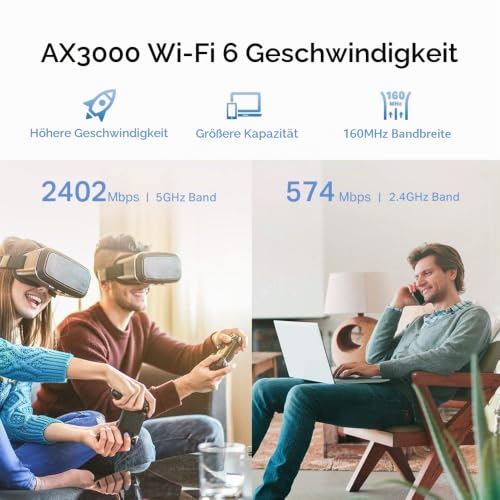 TP-Link RE705X | Wi-Fi 6 WLAN Verstärker | AX3000 Dualband, Gigabit-Port | 2402 Mbit/s (5 GHz) + 574 Mbit/s (2,4 GHz), 2 externe Antennen, EasyMesh, kompatibel mit Fritzbox