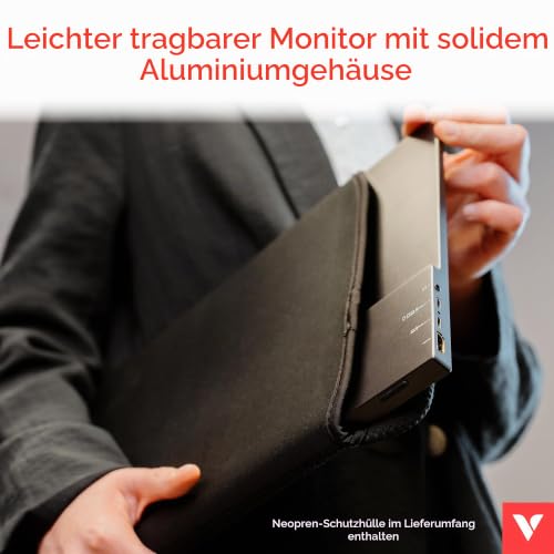 Verbatim 49590 Tragbarer Monitor 14", 1920x1080 Full HD LCD, Schwarz, PM-14 | Tragbarer Monitor mit Aluminiumgehäuse, USB-C und HDMI für Laptop, MacBook, PC, Konsole und mobiles Arbeiten