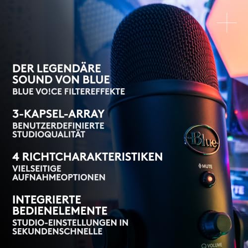 Logitech G Blue Microphones Yeti Mikrofon für Aufnahmen, Gamer USB-Mikrofon | Professionelles Youtube-Mikrofon für Streaming, Podcasting, Gaming, Voiceover, Plug 'n Play auf PC und Mac, PC-Mikrofon