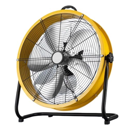 SAYEYBU Industrie-Trommelventilator, Hochgeschwindigkeits-Bodenventilator, 3 Geschwindigkeiten, Aluminium Flügel, Sicherheitsgitter, Luftzirkulator für Lagerhalle, Werkstatt, Fabrik,Gelb,16in