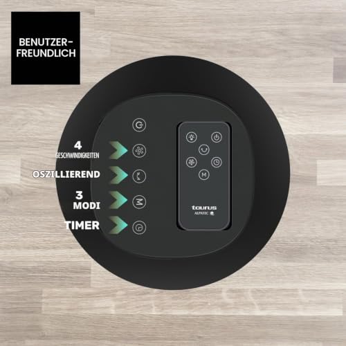 Taurus Babel RCH Turmventilator, 50 W, Höhe 86 cm, 4 Geschwindigkeiten, 3 Modi Normal/Brise/Nacht, Timer 9 h, Auto-Off, Oszillierend, Fernbedienung, Touchscreen, Grau