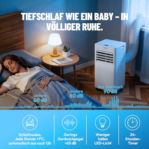 ROVSUN 3 in 1 Klimaanlage Mobil 9000 BTU mit Abluftschlauch, Moiles Klimagerät Mini Klimaanlage mit LED-Display & Fernbedienung & APP, 24H-Timer (9000, BTU)