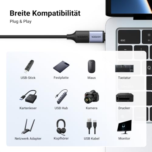 UGREEN 10Gbps USB C Adapter USB C auf USB OTG Adapter 2 Stück (Grau) | USB C 3.2 Stecker auf USB A Buchse Adapter kompatibel mit MacBook Air, iPhone 17/16 Series, iMac, iPad, Galaxy A17/A57/S26