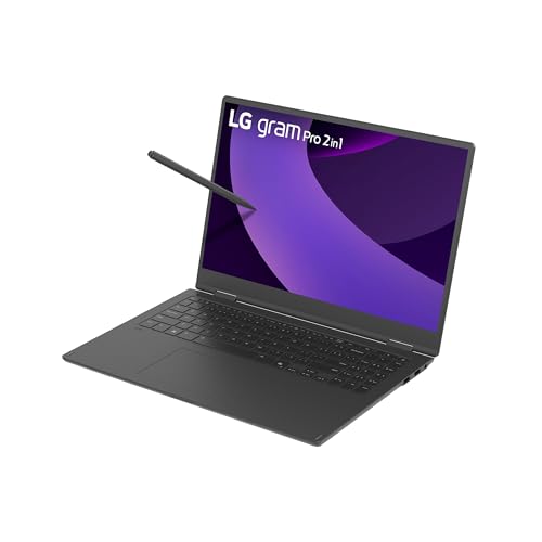 LG gram Pro 16 16T90TP-K.AA78G (16 Zoll) OLED 2in1 Notebook, Intel Core Ultra 7 255H, Intel Arc™ 140T GPU, 16GB RAM, 1TB SSD, federleicht (1,399 kg), gram AI, 77 Wh, Thunderbolt 4, Schwarz