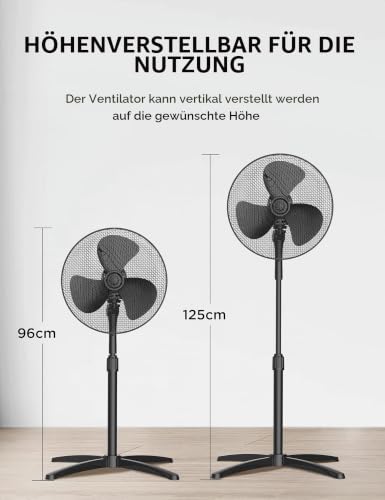 Midea FS40-25MSE(BL) Standventilator, 40 cm, Motor aus Kupfer, 3 Geschwindigkeiten, Oszillation 90°, Höhe verstellbar 96–125 cm, Luftstrom 40 m³/min