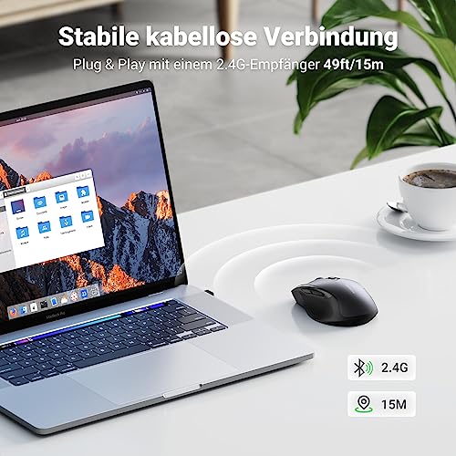 UGREEN 2.4G Maus kabellos mit 4000 DPI Wireless Mouse mit USB Empfänger | Ergonomisches Design, 18 Monate Akkulaufzeit, Funkmaus kompatibel mit Laptop Computer (Schwarz)