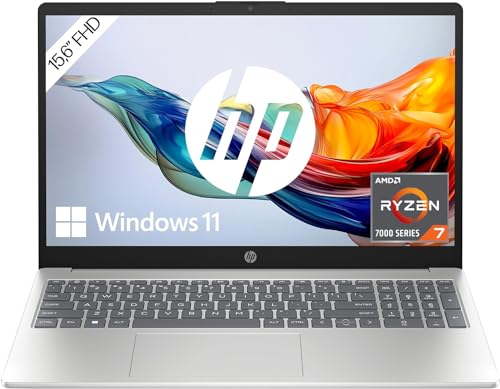 HP Laptop, 15,6 Zoll (39,6 cm) FHD IPS Display, AMD Ryzen 7 7730U, 16 GB RAM, 512 GB SSD, AMD Radeon-Grafik, Windows 11 Home, QWERTZ Tastatur, Silber, Fast Charge
