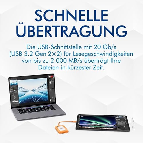 LaCie Rugged Mini Externe SSD 500GB, 40 Gb/s, 2.000 MB/s,kompatibel mit PC/Mac/iPad/Thunderbolt 4 u. 3, Data Rescue Service (STMF500400)