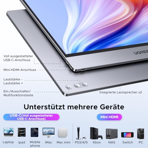 UGREEN 2,5K Portable Monitor 16 Zoll, Tragbarer Monitor IPS 2560×1600@165Hz