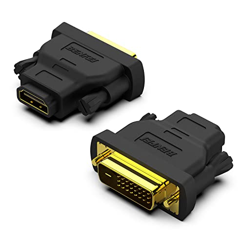 BENFEI DVI-D DVI zu HDMI Adapter, DVI zu HDMI Bidirektionaler Stecker zu Buchse, Konverter mit vergoldetem Kabel, 2er Packung