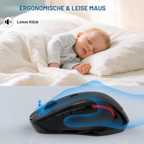 Azmall Ergonomische Maus Kabellos für Laptop/PC/MacBook/iPad, 2.4GHz & Bluetooth Büro Stumme Funkmaus, 1600 DPI Optical Tracking Für Links und Rechtshänder (Schwarz, Silent Kabellose Maus)