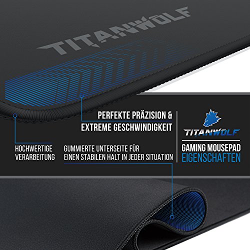 TITANWOLF XXL Speed Gaming Mauspad - 900 x 400mm - XXL Mousepad - Tischunterlage mit Titanwolf-Motiv - verbessert Präzision und Geschwindigkeit - Stabiler Halt auf glatten Oberflächen